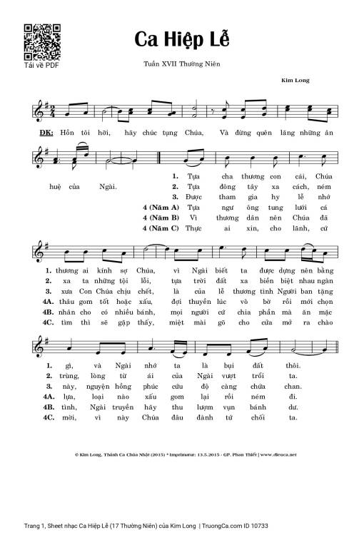 Sheet nhạc PDF bài Ca Hiệp Lễ (17 Thường Niên)