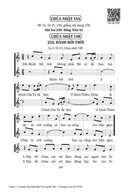 Sheet nhạc PDF bài Bánh Bởi Trời