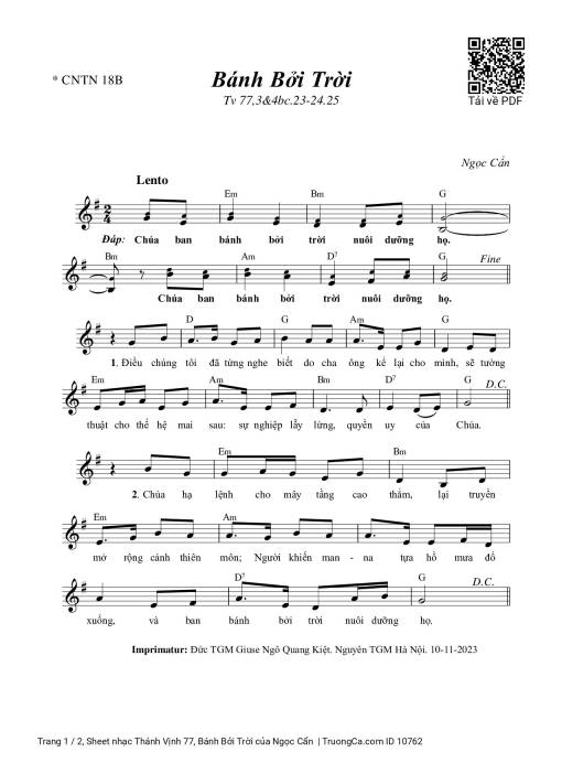 Sheet nhạc PDF bài Thánh Vịnh 77, Bánh Bởi Trời