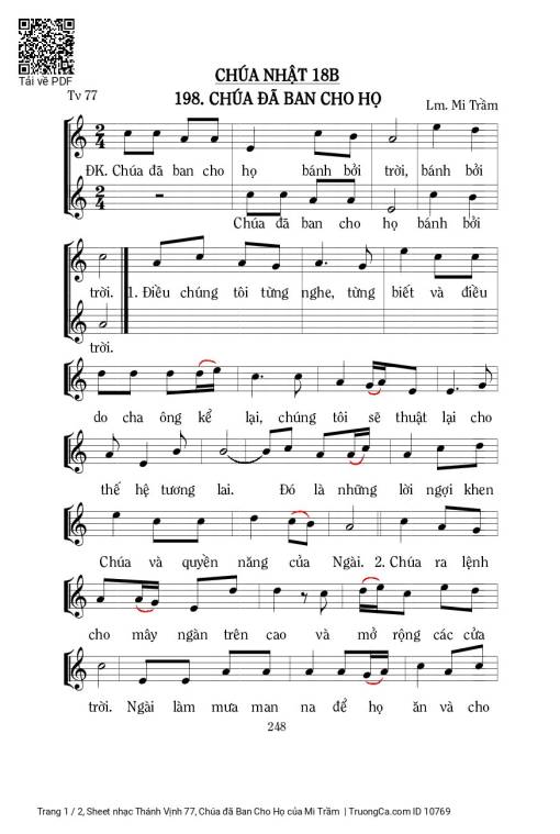 Sheet nhạc PDF bài Thánh Vịnh 77, Chúa đã Ban Cho Họ