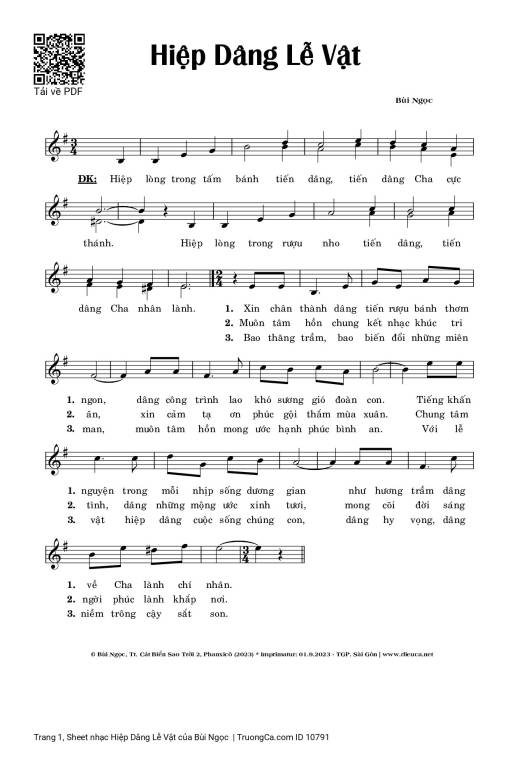 Sheet nhạc PDF bài Hiệp Dâng Lễ Vật