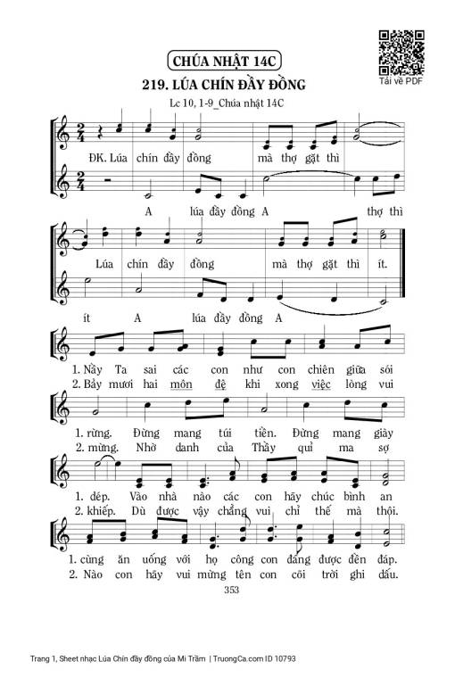 Sheet nhạc PDF bài Lúa Chín đầy đồng