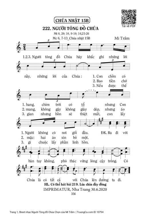 Sheet nhạc PDF bài Người Tông đồ Chúa Chọn