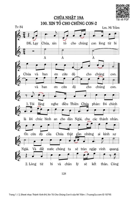 Sheet nhạc PDF bài Thánh Vịnh 84, Xin Tỏ Cho Chúng Con Ii