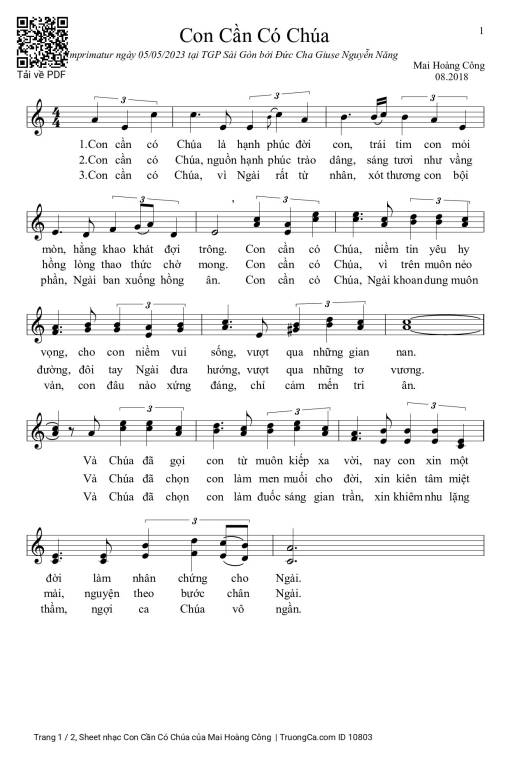 Sheet nhạc PDF bài Con Cần Có Chúa