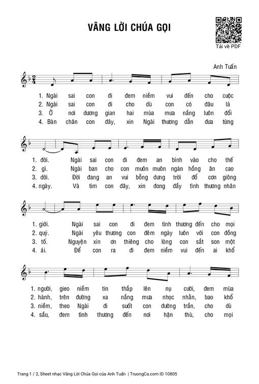 Sheet nhạc PDF bài Vâng Lời Chúa Gọi