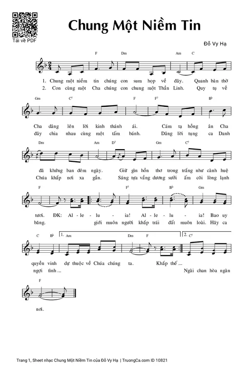 Sheet nhạc PDF bài Chung Một Niềm Tin