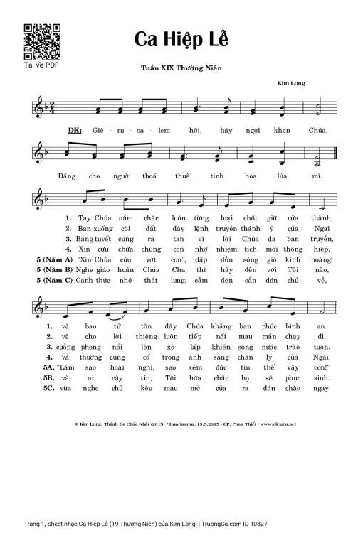 Sheet nhạc PDF bài Ca Hiệp Lễ (19 Thường Niên)