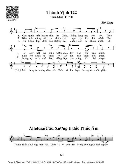 Sheet nhạc PDF bài Thánh Vịnh 122, Chúa Nhật 14b Thường Niên