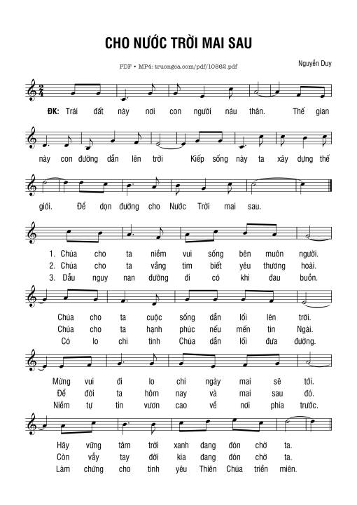 Sheet nhạc PDF bài Cho Nước Trời Mai Sau