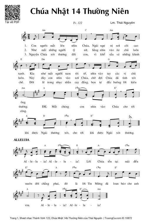 Sheet nhạc PDF bài Thánh Vịnh 122, Chúa Nhật 14b Thường Niên