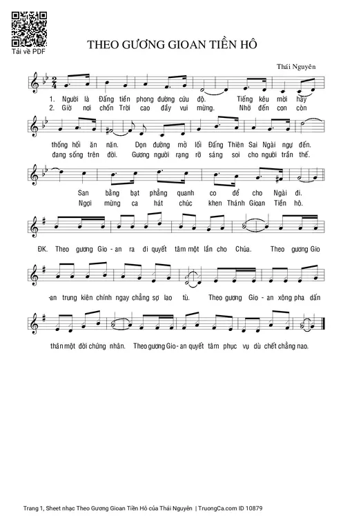 Sheet nhạc PDF bài Theo Gương Gioan Tiền Hô
