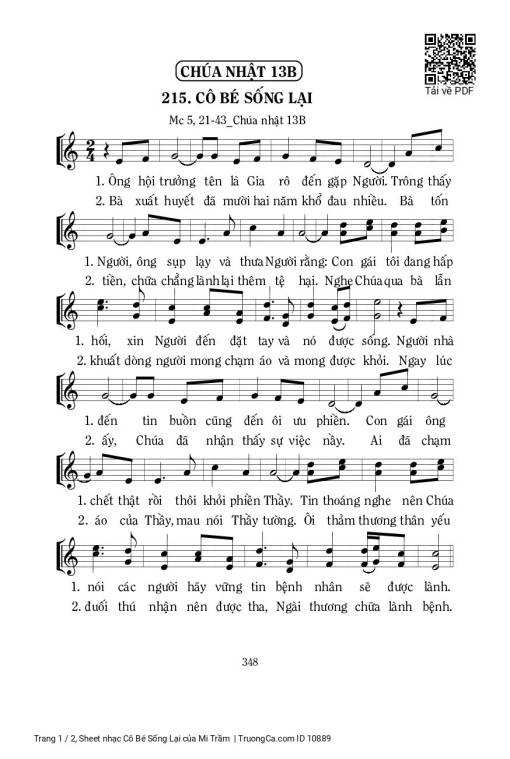Sheet nhạc PDF bài Cô Bé Sống Lại