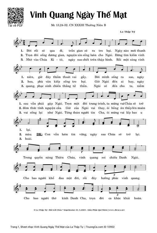 Sheet nhạc PDF bài Vinh Quang Ngày Thế Mạt