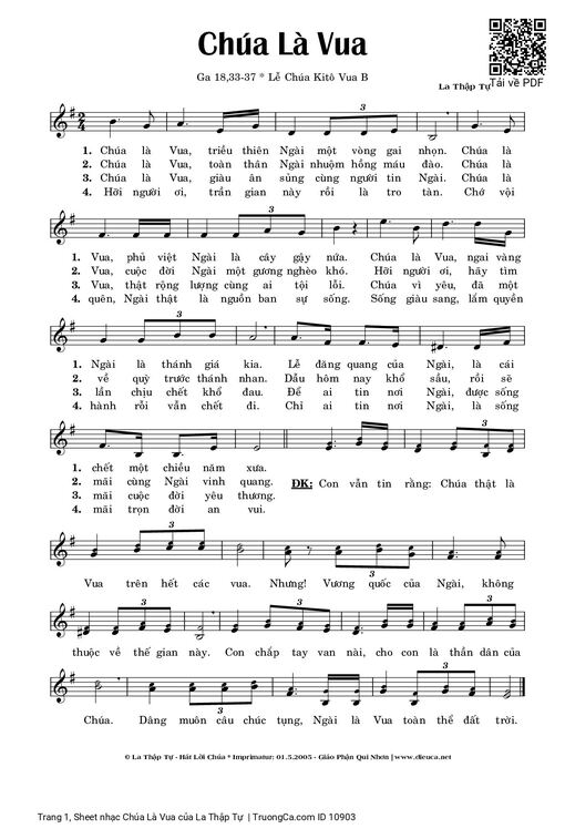 Sheet nhạc PDF bài Chúa Là Vua - La Thập Tự