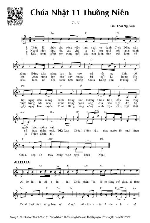 Sheet nhạc PDF bài Thánh Vịnh 91, Chúa Nhật 11b Thường Niên