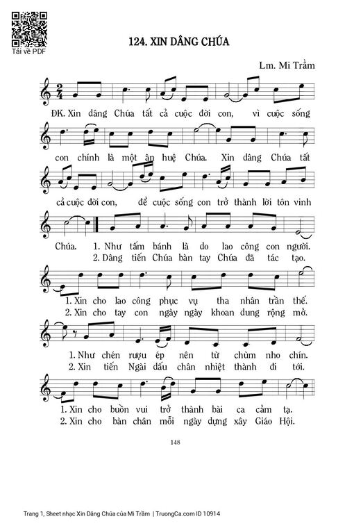 Sheet nhạc PDF bài Xin Dâng Chúa