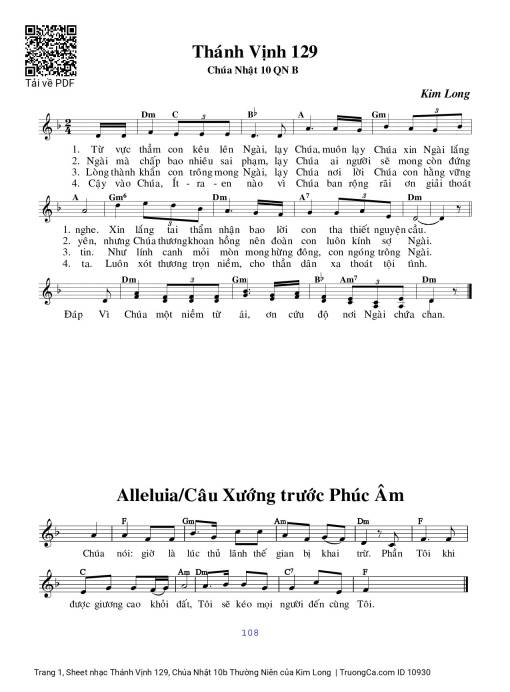 Sheet nhạc PDF bài Thánh Vịnh 129, Chúa Nhật 10b Thường Niên