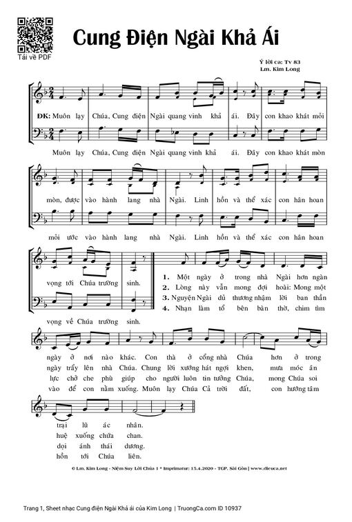 Sheet nhạc PDF bài Cung điện Ngài Khả ái