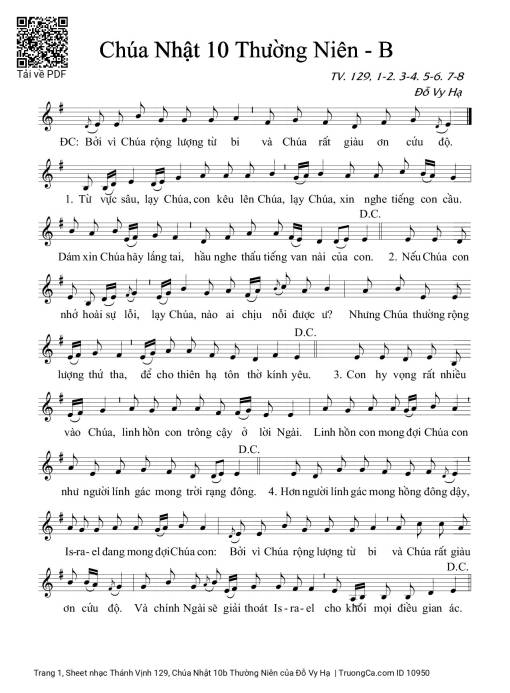 Sheet nhạc PDF bài Thánh Vịnh 129, Chúa Nhật 10b Thường Niên