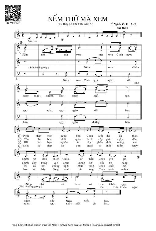 Sheet nhạc PDF bài Thánh Vịnh 33, Nếm Thử Mà Xem