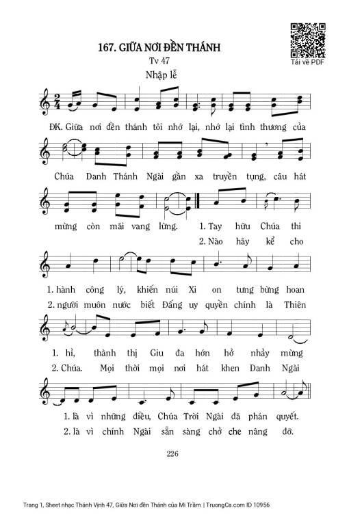 Sheet nhạc PDF bài Thánh Vịnh 47, Giữa Nơi đền Thánh