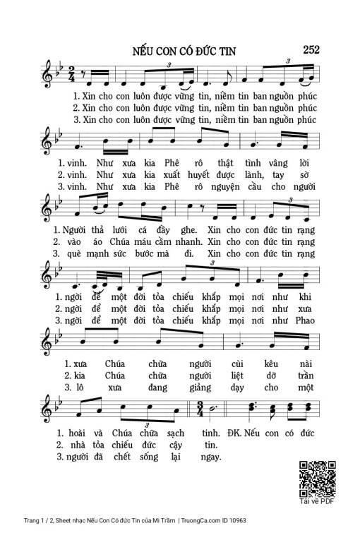 Sheet nhạc PDF bài Nếu Con Có đức Tin
