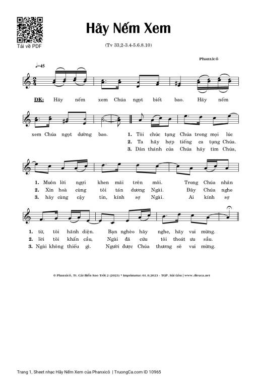 Sheet nhạc PDF bài Hãy Nếm Xem - Phanxicô