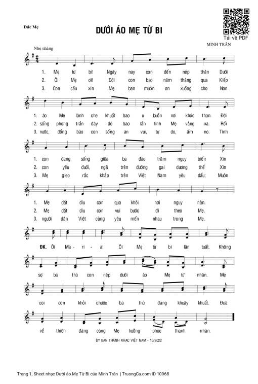 Sheet nhạc PDF bài Dưới áo Mẹ Từ Bi