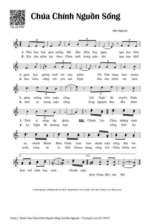 Sheet nhạc PDF bài Chúa Chính Nguồn Sống