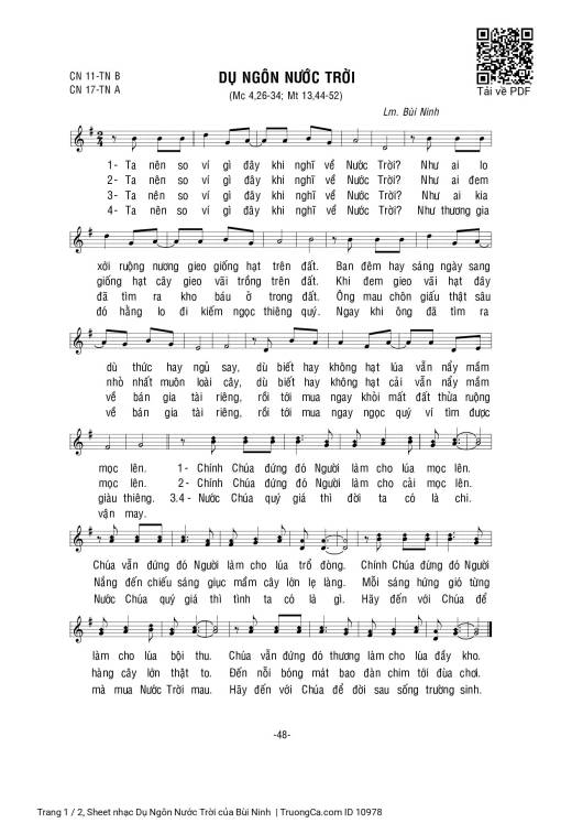 Sheet nhạc PDF bài Dụ Ngôn Nước Trời