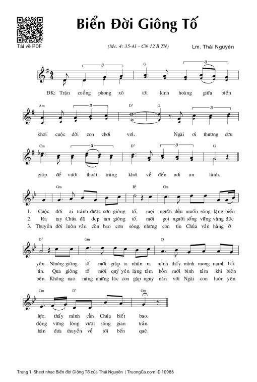 Sheet nhạc PDF bài Biển đời Giông Tố
