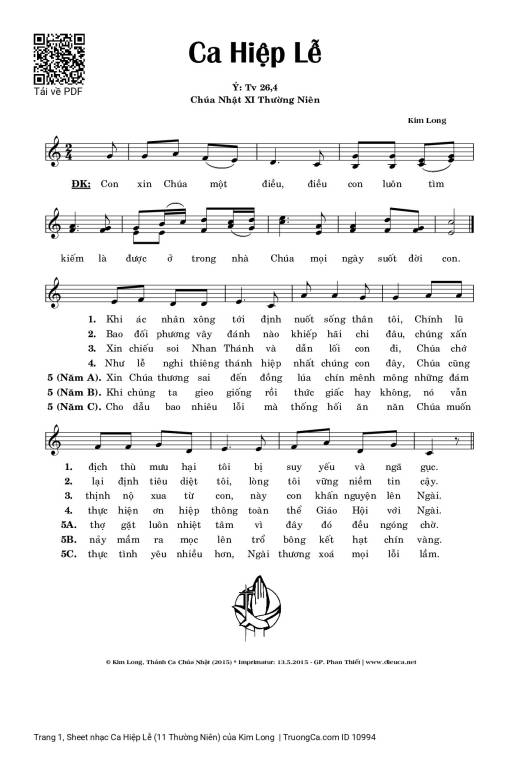 Sheet nhạc PDF bài Ca Hiệp Lễ (11 Thường Niên)