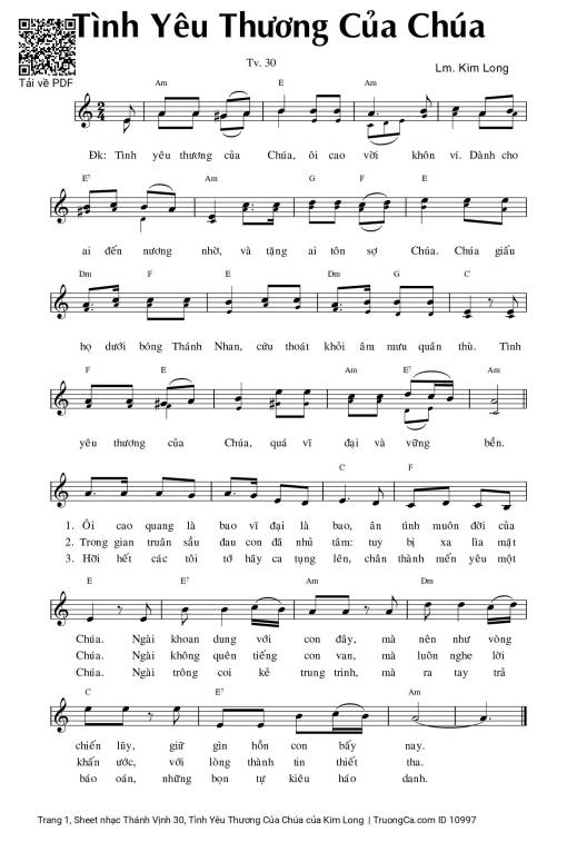 Sheet nhạc PDF bài Thánh Vịnh 30, Tình Yêu Thương Của Chúa