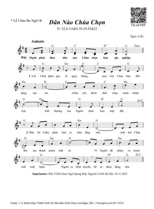 Sheet nhạc PDF bài Thánh Vịnh 32, Dân Nào Chúa Chọn