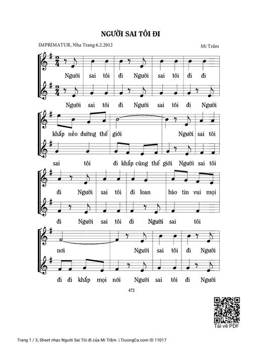 Sheet nhạc PDF bài Người Sai Tôi đi