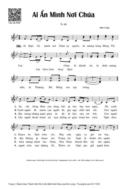 Sheet nhạc PDF bài Thánh Vịnh 90, Ai ẩn Mình Nơi Chúa