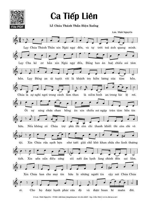Sheet nhạc PDF bài Ca Tiếp Liên lễ Hiện Xuống