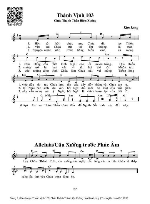 Sheet nhạc PDF bài Thánh Vịnh 103, Chúa Thánh Thần Hiện Xuống