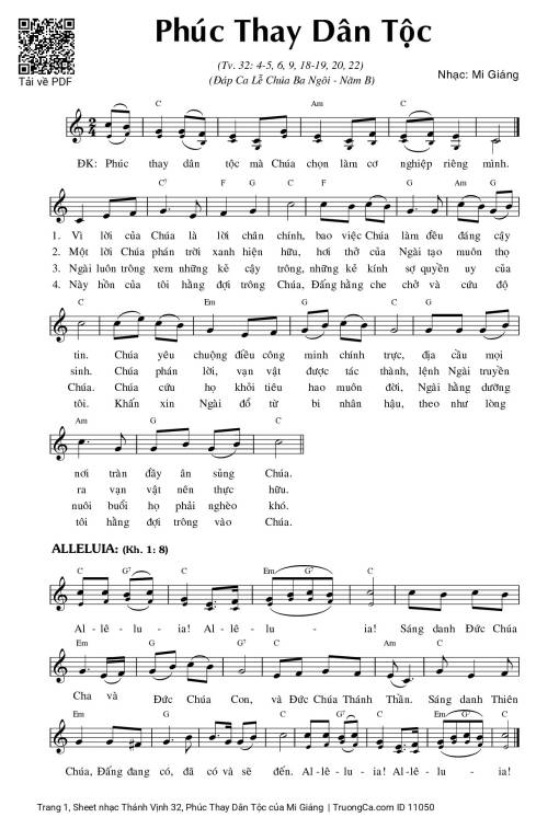 Sheet nhạc PDF bài Thánh Vịnh 32, Phúc Thay Dân Tộc