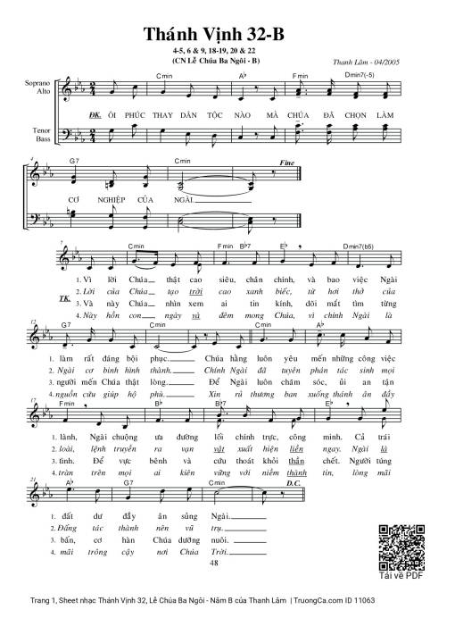 Sheet nhạc PDF bài Thánh Vịnh 32, Lễ Chúa Ba Ngôi - Năm B
