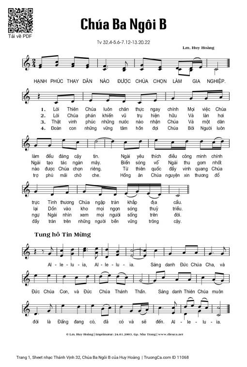 Sheet nhạc PDF bài Thánh Vịnh 32, Chúa Ba Ngôi B