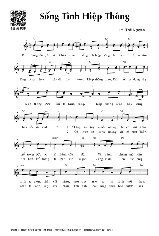 Sheet nhạc PDF bài Sống Tình Hiệp Thông