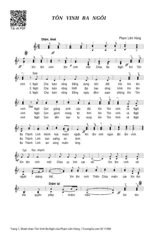 Sheet nhạc PDF bài Tôn Vinh Ba Ngôi