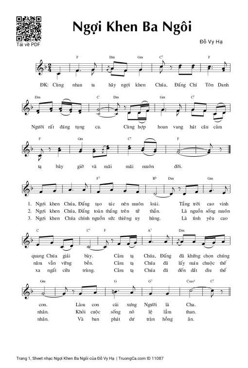 Sheet nhạc PDF bài Ngợi Khen Ba Ngôi