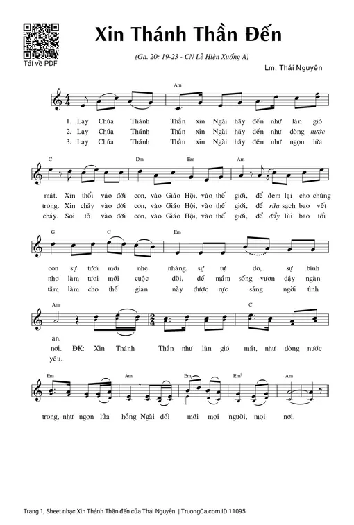 Sheet nhạc PDF bài Xin Thánh Thần đến
