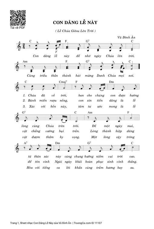 Sheet nhạc PDF bài Con Dâng Lễ Này
