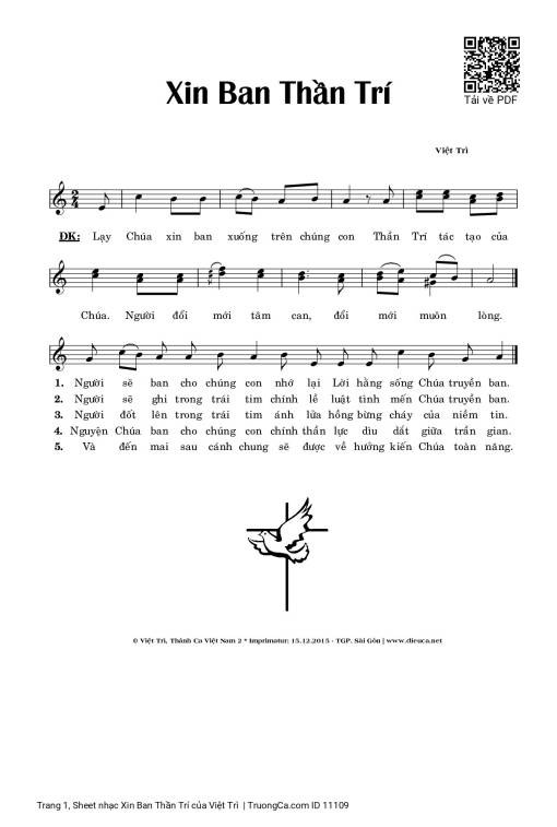 Sheet nhạc PDF bài Xin Ban Thần Trí