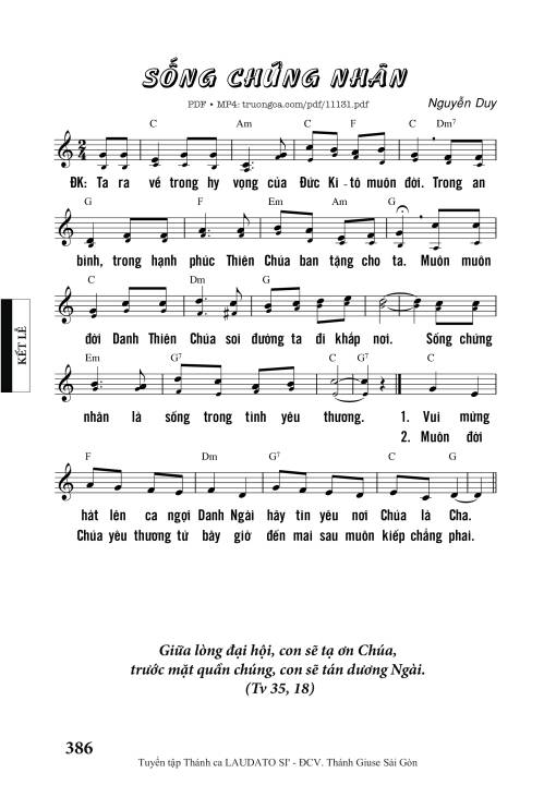 Sheet nhạc PDF bài Sống Chứng Nhân