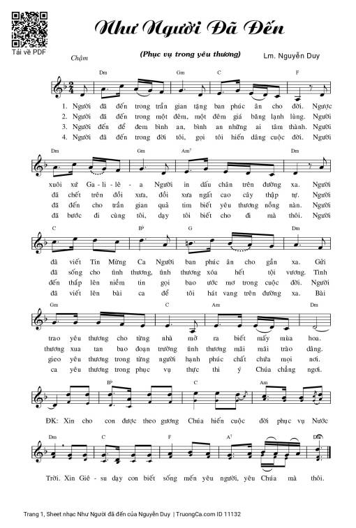 Sheet nhạc PDF bài Như Người đã đến